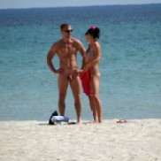on the beach, her holidays on a tropical beach, meeting with a naked man alone