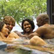 swingers resort, naked in the hot tub