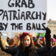 grab patriarchy by the balls, feminist protest sign